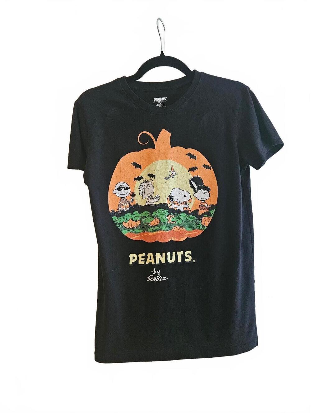 Peanuts by Schulz Black Halloween Pumpkin Graphic T-Shirt-Unisex Size Small
